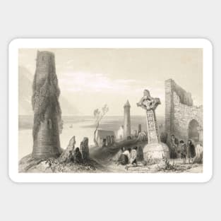 Ancient Cross Clonmacnoise, Offaly, Ireland 1841 Sticker